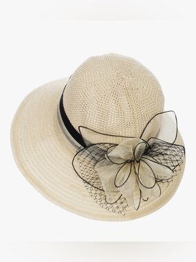 Stylish Women's Straw Sun Hat with Black Bow Accent